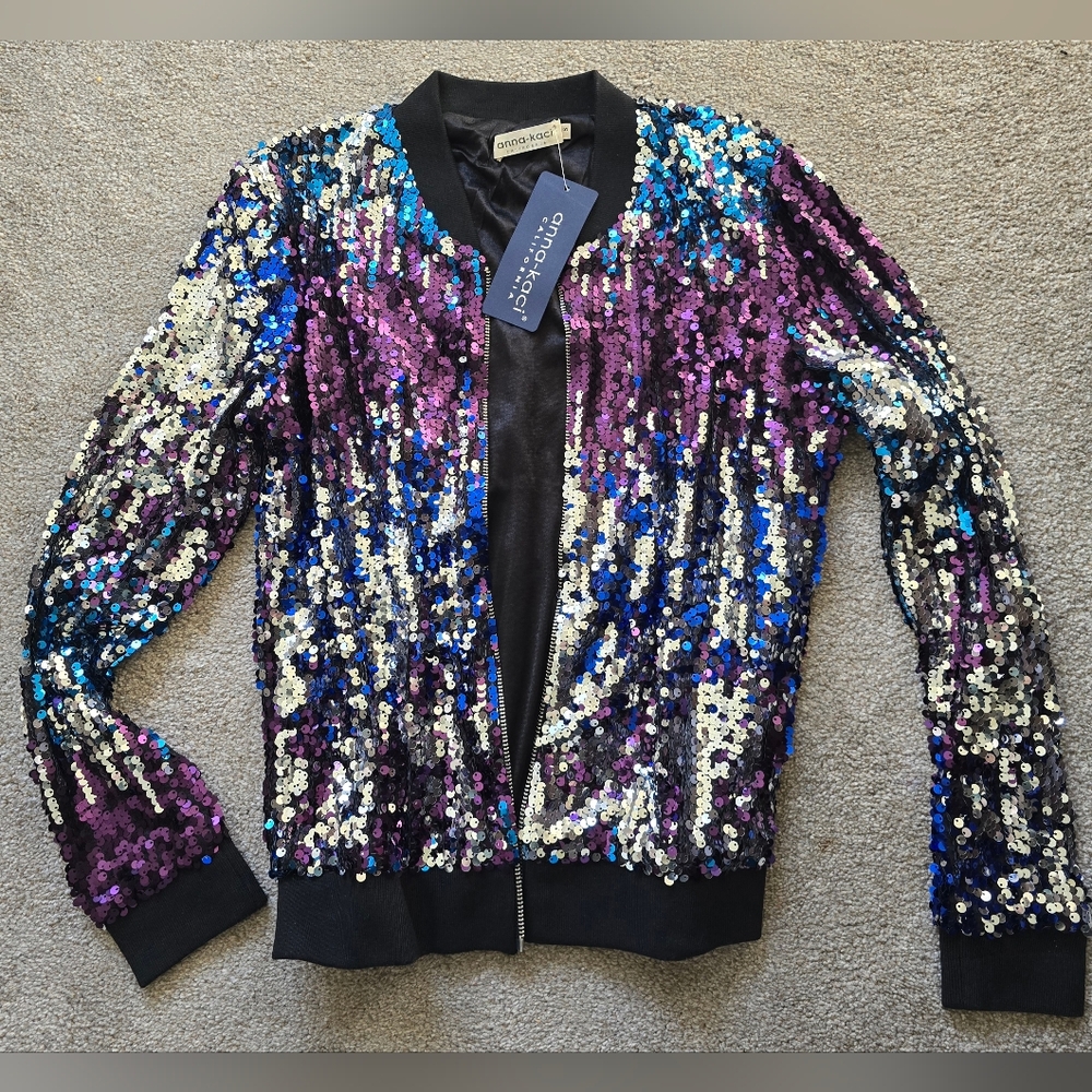 Dazzling Sequin Bomber Jacket in Purple and Blue